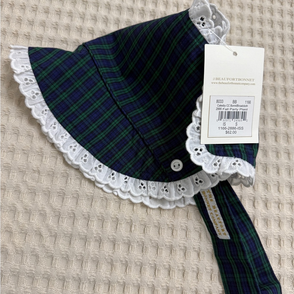 The Beaufort Bonnet Company Plaid Bonnet with Lace Trim